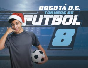 jugador con gorro de navidad y balion de fútbol 8 en Bogotá