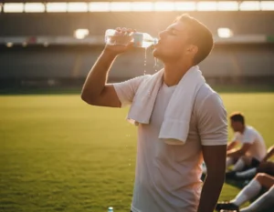 Jugador de fútbol 8 en Bogotá hidratandose con sol