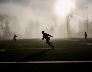 Torneo de fútbol 8 en Bogotá con niebla
